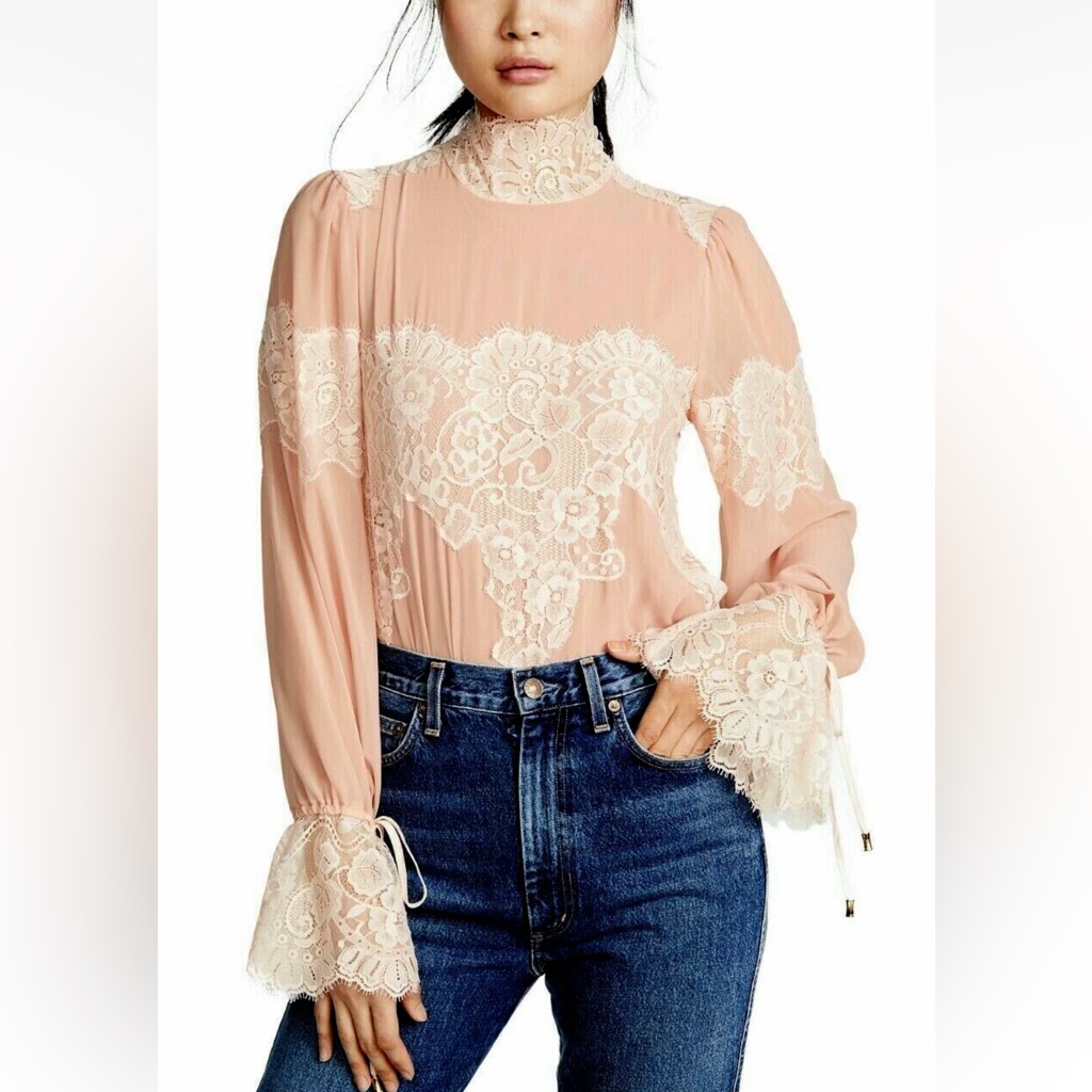 We Are Hah X Revolve Queen 4 A Day Lace Chiffon Bodysuit In Copper Rose Size Xs